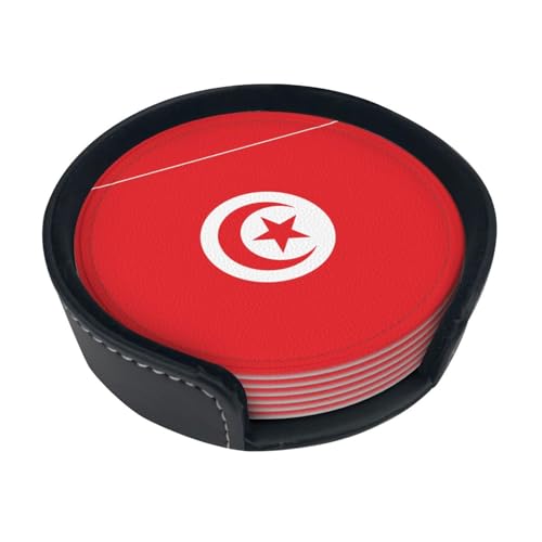 Untersetzer mit tunesischer Flagge, saugfähig, rund, 6 Stück, Leder, Tassenuntersetzer für Zuhause, Küche, Bar, Kaffee, Büro Untersetzer mit tunesischer Flagge, saugfähig, rund, 6 Stück, Leder, Tassenuntersetzer für Zuhause, Küche, Bar, Kaffee, Büro von JaoXer