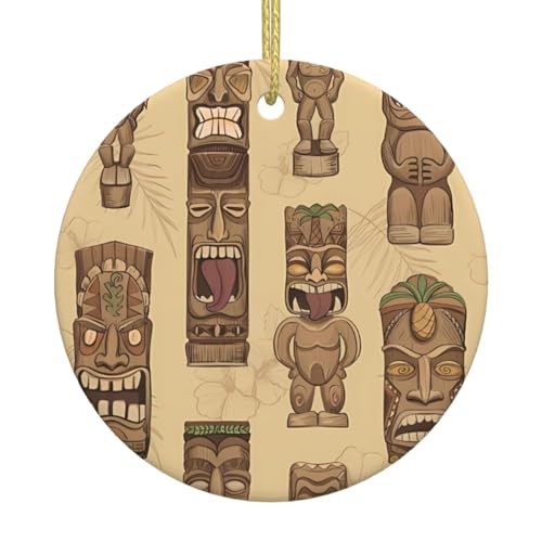 Vintage Aloha Tiki Muster Weihnachtsbaum Keramik Hängende Dekorative Ornamente für Weihnachten, Feiertage - Wandhalterung Dekor für Zuhause, Partys Vintage Aloha Tiki Muster Weihnachtsbaum Keramik Hängende Dekorative Ornamente für Weihnachten, Feiertage - Wandhalterung Dekor für Zuhause, Partys von JaoXer