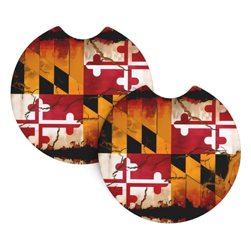 Vintage Holz Maryland Flagge Druck Auto Innen Getränkehalter Pad - 2 Pack Universal Getränkeuntersetzer für LKW SUV Vans Boote - Auto Geschenk Vintage Holz Maryland Flagge Druck Auto Innen Getränkehalter Pad - 2 Pack Universal Getränkeuntersetzer für LKW SUV Vans Boote - Auto Geschenk von JaoXer