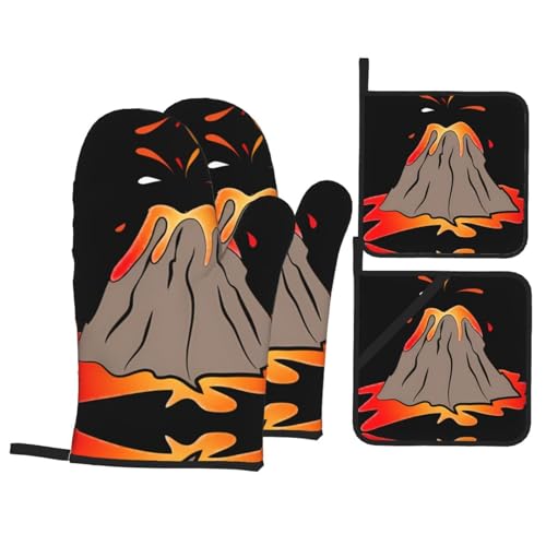 Volcano Ofenhandschuhe und Topflappen-Sets – hitzebeständige Küchenhandschuhe, Kochen, Backen, Grillen, Isolierung von JaoXer