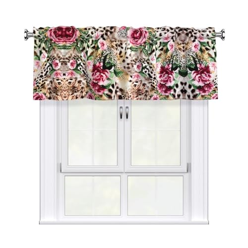 Vorhang mit Tiermotiven, Leopardenmuster, Rosenmuster, 137,2 x 45,7 cm, Fensterdekoration für Zuhause, perfekt für Badezimmer, Waschküche Vorhang mit Tiermotiven, Leopardenmuster, Rosenmuster, 137,2 x 45,7 cm, Fensterdekoration für Zuhause, perfekt für Badezimmer, Waschküche von JaoXer