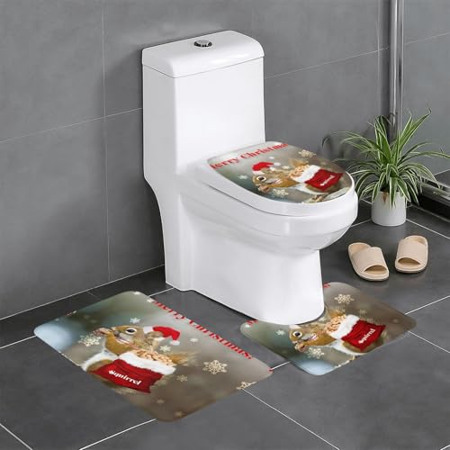 Weihnachtliches Eichhörnchen-Badezimmerteppich-Set, 3-teilig, WC-Bodenteppich, Badewanne, Dusche, waschbare Matten – bequeme und langlebige Badteppiche Weihnachtliches Eichhörnchen-Badezimmerteppich-Set, 3-teilig, WC-Bodenteppich, Badewanne, Dusche, waschbare Matten – bequeme und langlebige Badteppiche von JaoXer