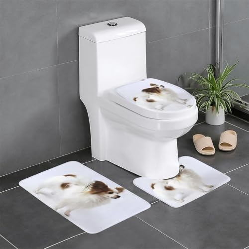 White Papillon 3-teiliges Badezimmerteppich-Set, WC-Bodenteppich, Badewanne, Dusche, waschbare Matten – bequeme und langlebige Badteppiche von JaoXer