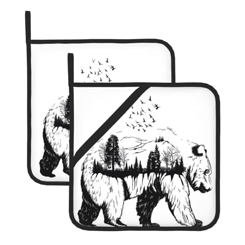 Wildlife handgezeichnete Bären-Tier-Topflappen-Sets für Küche und Grill, hitzebeständige Hotpads und Topflappen, perfekt zum Backen, Grillen Wildlife handgezeichnete Bären-Tier-Topflappen-Sets für Küche und Grill, hitzebeständige Hotpads und Topflappen, perfekt zum Backen, Grillen von JaoXer