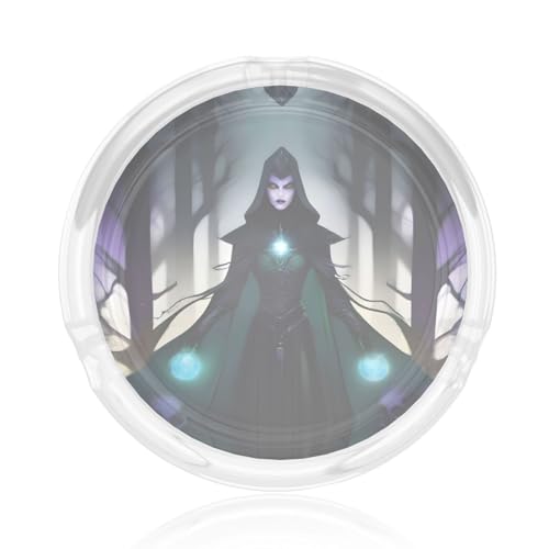 WraithsAndWitches Aschenbecher aus Glas, rund, 8,4 cm, klarer Kristall, für Zuhause, Büro und Außenbereich von JaoXer