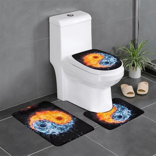 Yin Yang Fire Water 3-teiliges Badezimmerteppich-Set – WC-Bodenteppich, Badewanne, Dusche, waschbare Matten – bequeme und langlebige Badteppiche Yin Yang Fire Water 3-teiliges Badezimmerteppich-Set – WC-Bodenteppich, Badewanne, Dusche, waschbare Matten – bequeme und langlebige Badteppiche von JaoXer
