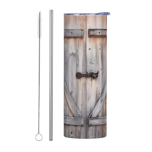 Zweiteiliges Trinkhalm-Set aus Edelstahl mit Deckel, 590 ml, Motiv: Landhausstil, Holztür-Druck, isolierte Wasserflasche, perfekt für Sport, Büro und Zuhause Zweiteiliges Trinkhalm-Set aus Edelstahl mit Deckel, 590 ml, Motiv: Landhausstil, Holztür-Druck, isolierte Wasserflasche, perfekt für Sport, Büro und Zuhause von JaoXer