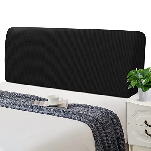 Jaotto Bettkopfteil Hussen Strecken Bett Kopfteilbezug Dehnbar Waschbar Verdicken Jacquard All-Inclusive Staubdicht Bett Kopfteil Überzug für Doppelbett Einzelbett Bett Kopf(120-140cm,Schwarz) von Jaotto