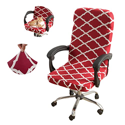 Jaotto Bezug Für Bürostuhl Sitzfläche Spandex Bürostuhl bezug Bürostuhlabdeckung Waschbare Drehbare Universal Office Stuhlbezüge Bürostuhl Hussen für Computer Armlehnen Stuhl(Géométrie Bordeaux,L) von Jaotto