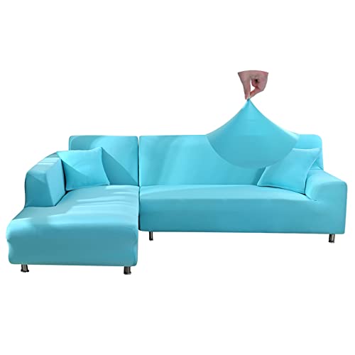 Jaotto Sofa Überwürfe Sofabezug Elastische Spandex Stretch Sofabezüge Couchbezug für L-Form Sofa Universal Waschbar Sofaüberwurf 2er Antirutsch(2 Sitzer+3 Sitzer,Blauer Himmel) von Jaotto