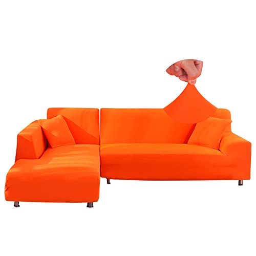 Jaotto Sofa Überwürfe Sofabezug Elastische Spandex Stretch Sofabezüge Couchbezug für L-Form Sofa Universal Waschbar Sofaüberwurf 2er Antirutsch(1 Sitzer+1 Sitzer,Orange) von Jaotto