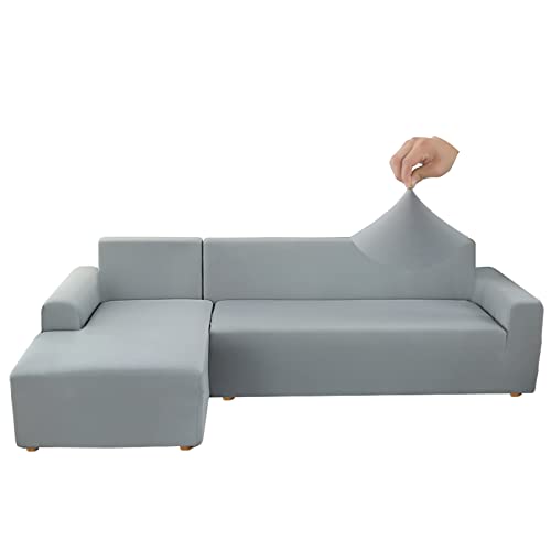 Jaotto Sofa Überwürfe Sofabezug Elastische Spandex Stretch Sofabezüge Couchbezug für L-Form Sofa Universal Waschbar Sofaüberwurf 2er Antirutsch(1 Sitzer+1 Sitzer,Rauchgrau) von Jaotto