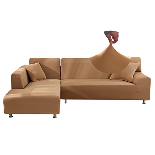 Jaotto Sofa Überwürfe Sofabezug Elastische Spandex Stretch Sofabezüge Couchbezug für L-Form Sofa Universal Waschbar Sofaüberwurf 2er Antirutsch(1 Sitzer+2 Sitzer,Kamel) von Jaotto
