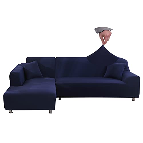 Jaotto Sofa Überwürfe Sofabezug Elastische Spandex Stretch Sofabezüge Couchbezug für L-Form Sofa Universal Waschbar Sofaüberwurf 2er Antirutsch(1 Sitzer+2 Sitzer,Navy Blau) von Jaotto