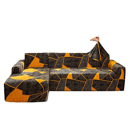 Jaotto Sofa Überwürfe Sofabezug Elastische Spandex Stretch Sofabezüge Couchbezug für L-Form Sofa Universal Waschbar Sofaüberwurf 2er Antirutsch(1 Sitzer+2 Sitzer,Orange Grau) von Jaotto