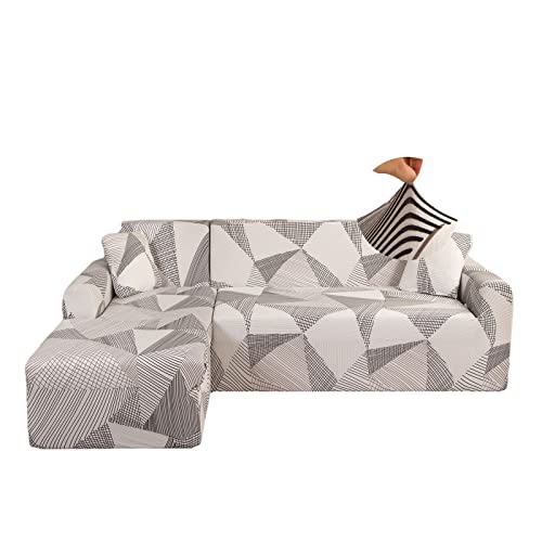 Jaotto Sofa Überwürfe Sofabezug Elastische Spandex Stretch Sofabezüge Couchbezug für L-Form Sofa Universal Waschbar Sofaüberwurf 2er Antirutsch(1 Sitzer+4 Sitzer,Weiße Linie) von Jaotto