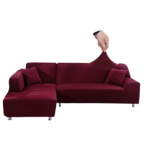 Jaotto Sofa Überwürfe Sofabezug Elastische Spandex Stretch Sofabezüge Couchbezug für L-Form Sofa Universal Waschbar Sofaüberwurf 2er Antirutsch(2 Sitzer+2 Sitzer,Bordeaux) von Jaotto