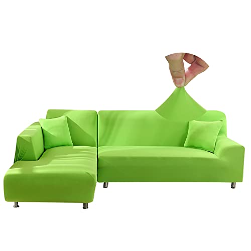 Jaotto Sofa Überwürfe Sofabezug Elastische Spandex Stretch Sofabezüge Couchbezug für L-Form Sofa Universal Waschbar Sofaüberwurf 2er Antirutsch(2 Sitzer+2 Sitzer,Grüner Apfel) von Jaotto