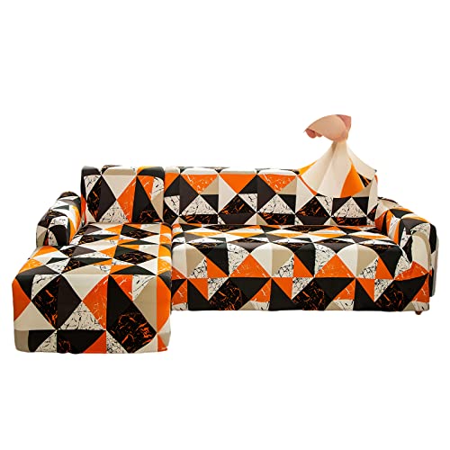 Jaotto Sofa Überwürfe Sofabezug Elastische Spandex Stretch Sofabezüge Couchbezug für L-Form Sofa Universal Waschbar Sofaüberwurf 2er Antirutsch(2 Sitzer+2 Sitzer,Orangeschwarz) von Jaotto