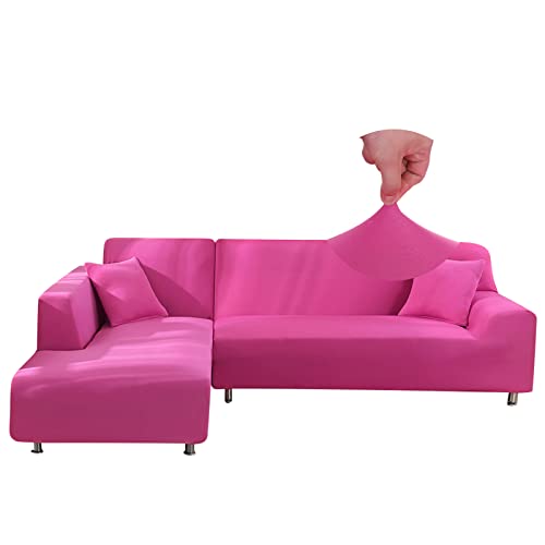 Jaotto Sofa Überwürfe Sofabezug Elastische Spandex Stretch Sofabezüge Couchbezug für L-Form Sofa Universal Waschbar Sofaüberwurf 2er Antirutsch(2 Sitzer+2 Sitzer,Rote Rose) von Jaotto