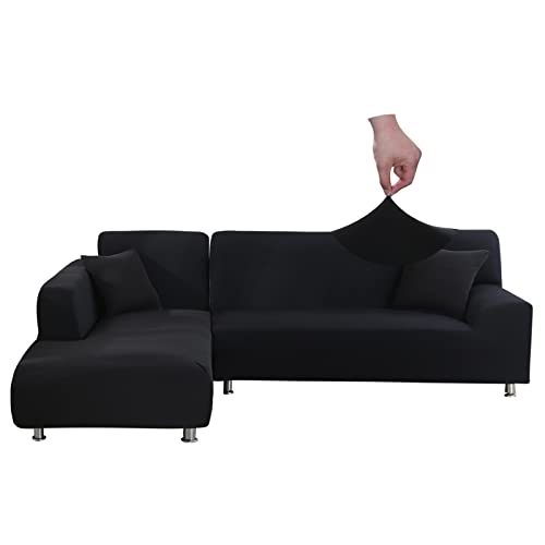 Jaotto Sofa Überwürfe Sofabezug Elastische Spandex Stretch Sofabezüge Couchbezug für L-Form Sofa Universal Waschbar Sofaüberwurf 2er Antirutsch(2 Sitzer+2 Sitzer,Schwarz) von Jaotto