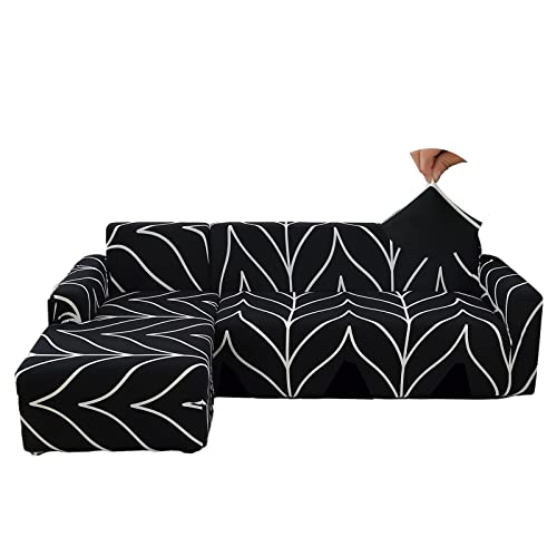 Jaotto Sofa Überwürfe Sofabezug Elastische Spandex Stretch Sofabezüge Couchbezug für L-Form Sofa Universal Waschbar Sofaüberwurf 2er Antirutsch(2 Sitzer+2 Sitzer,Schwarze Linie) von Jaotto
