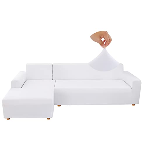 Jaotto Sofa Überwürfe Sofabezug Elastische Spandex Stretch Sofabezüge Couchbezug für L-Form Sofa Universal Waschbar Sofaüberwurf 2er Antirutsch(2 Sitzer+2 Sitzer,Weiß) von Jaotto