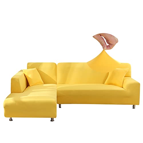 Jaotto Sofa Überwürfe Sofabezug Elastische Spandex Stretch Sofabezüge Couchbezug für L-Form Sofa Universal Waschbar Sofaüberwurf 2er Antirutsch(2 Sitzer+3 Sitzer,Gelbe Zitrone) von Jaotto
