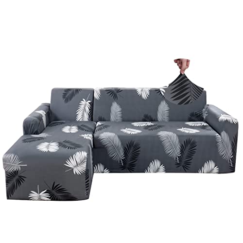 Jaotto Sofa Überwürfe Sofabezug Elastische Spandex Stretch Sofabezüge Couchbezug für L-Form Sofa Universal Waschbar Sofaüberwurf 2er Antirutsch(2 Sitzer+3 Sitzer,Graue Feder) von Jaotto