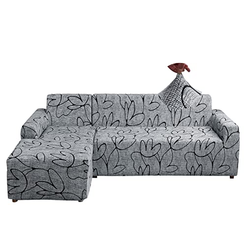 Jaotto Sofa Überwürfe Sofabezug Elastische Spandex Stretch Sofabezüge Couchbezug für L-Form Sofa Universal Waschbar Sofaüberwurf 2er Antirutsch(2 Sitzer+4 Sitzer,Stil Grau) von Jaotto