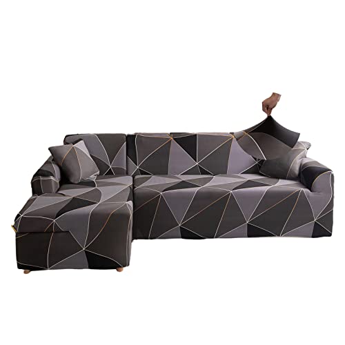 Jaotto Sofa Überwürfe Sofabezug Elastische Spandex Stretch Sofabezüge Couchbezug für L-Form Sofa Universal Waschbar Sofaüberwurf 2er Antirutsch(3 Sitzer+3 Sitzer,Geometrie Braun) von Jaotto