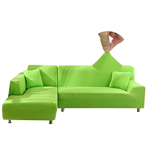 Jaotto Sofa Überwürfe Sofabezug Elastische Spandex Stretch Sofabezüge Couchbezug für L-Form Sofa Universal Waschbar Sofaüberwurf 2er Antirutsch(3 Sitzer+3 Sitzer,Grüner Apfel) von Jaotto