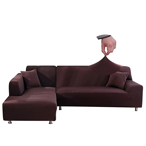 Jaotto Sofa Überwürfe Sofabezug Elastische Spandex Stretch Sofabezüge Couchbezug für L-Form Sofa Universal Waschbar Sofaüberwurf 2er Antirutsch(3 Sitzer+4 Sitzer,Kaffee) von Jaotto
