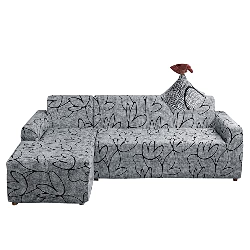 Jaotto Sofa Überwürfe Sofabezug Elastische Spandex Stretch Sofabezüge Couchbezug für L-Form Sofa Universal Waschbar Sofaüberwurf 2er Antirutsch(3 Sitzer+4 Sitzer,Stil Grau) von Jaotto
