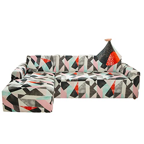 Jaotto Sofa Überwürfe Sofabezug Elastische Spandex Stretch Sofabezüge Couchbezug für L-Form Sofa Universal Waschbar Sofaüberwurf 2er Antirutsch(3 Sitzer+4 Sitzer,Weiße Rose) von Jaotto