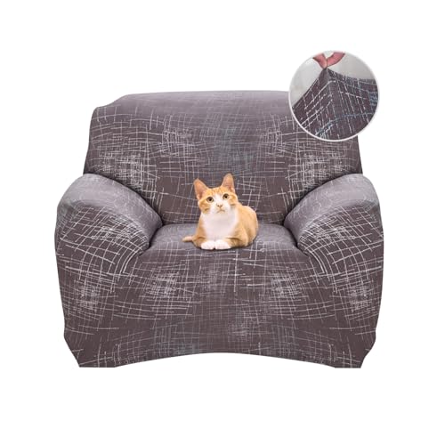 Jaotto Sofabezug 1 Sitzer Elastischer Stretch Spandex Sofa Überwürfe Sofahusse Antirutsch Waschbar Sofaschoner Couchbezug für Sofa mit Armlehne,Kaffeelinie von Jaotto