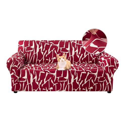 Jaotto Sofabezug 2 Sitzer Elastischer Stretch Spandex Sofa Überwürfe Sofahusse Antirutsch Waschbar Sofaschoner Couchbezug für Sofa mit Armlehne,Abstraktes Bordeaux von Jaotto