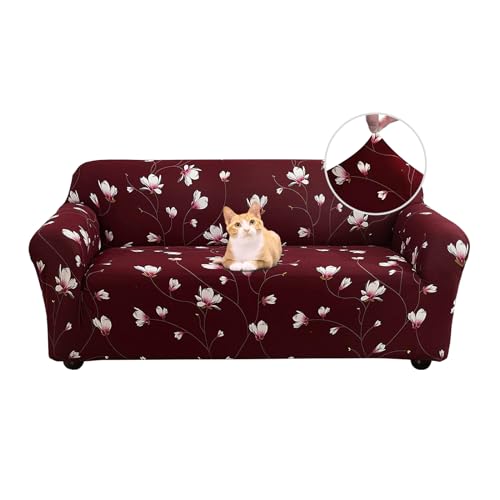 Jaotto Sofabezug 2 Sitzer Elastischer Stretch Spandex Sofa Überwürfe Sofahusse Antirutsch Waschbar Sofaschoner Couchbezug für Sofa mit Armlehne,Burgunder Orchidee von Jaotto