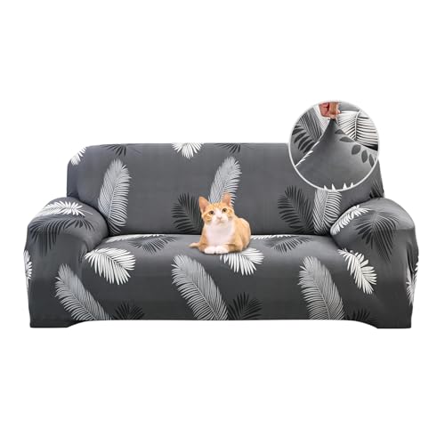 Jaotto Sofabezug 2 Sitzer Elastischer Stretch Spandex Sofa Überwürfe Sofahusse Antirutsch Waschbar Sofaschoner Couchbezug für Sofa mit Armlehne,Graue Feder von Jaotto