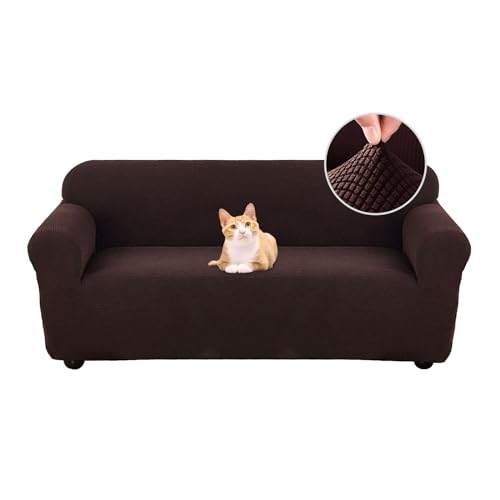 Jaotto Sofabezug 2 Sitzer Elastischer Stretch Spandex Sofa Überwürfe Sofahusse Antirutsch Waschbar Sofaschoner Couchbezug für Sofa mit Armlehne,Jacquard Dunkelbraun von Jaotto