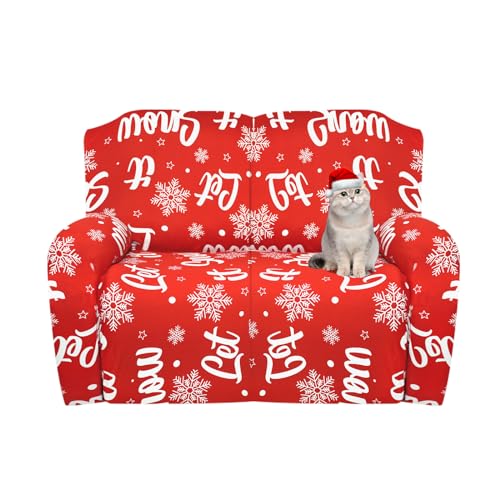 Jaotto Sofabezug 2 Sitzer für Relaxsessel Weihnachtstag 6-Teilig Weihnachten Stretchhusse für Liege Sessel mit Taschen Stretch Recliner Sofa Cover für Festliche Tage,Schneeflocken von Jaotto