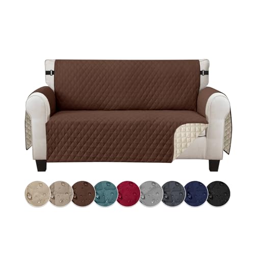 Jaotto Sofabezug 2 Sitzer wasserdichte Sofa Überzug mit Armlehnen Antirutsch Sofaschoner Sofaüberwurf Reversible Gesteppte Couch überzug für Haustiere Katzen Hunde,Dunkelbraun von Jaotto
