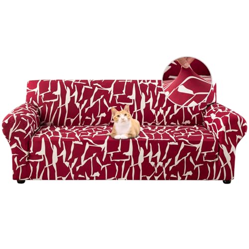 Jaotto Sofabezug 3 Sitzer Elastischer Stretch Spandex Sofa Überwürfe Sofahusse Antirutsch Waschbar Sofaschoner Couchbezug für Sofa mit Armlehne,Abstraktes Bordeaux von Jaotto