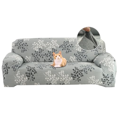 Jaotto Sofabezug 3 Sitzer Elastischer Stretch Spandex Sofa Überwürfe Sofahusse Antirutsch Waschbar Sofaschoner Couchbezug für Sofa mit Armlehne,Blätter-Stil von Jaotto