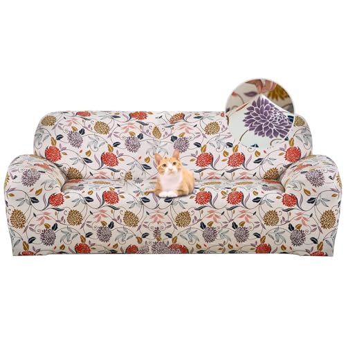 Jaotto Sofabezug 3 Sitzer Elastischer Stretch Spandex Sofa Überwürfe Sofahusse Antirutsch Waschbar Sofaschoner Couchbezug für Sofa mit Armlehne,Blumenstil von Jaotto