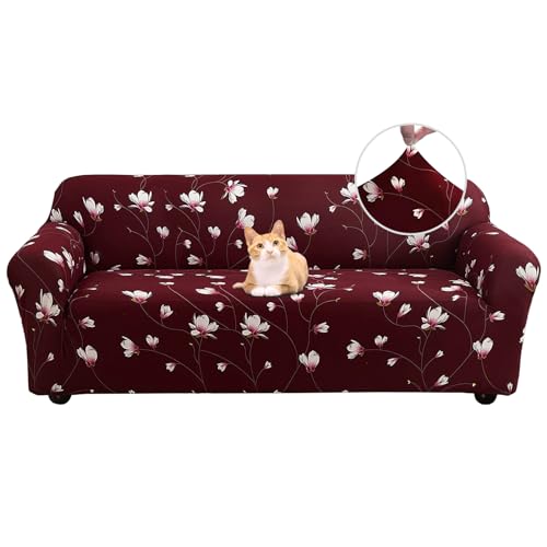 Jaotto Sofabezug 3 Sitzer Elastischer Stretch Spandex Sofa Überwürfe Sofahusse Antirutsch Waschbar Sofaschoner Couchbezug für Sofa mit Armlehne,Burgunder Orchidee von Jaotto