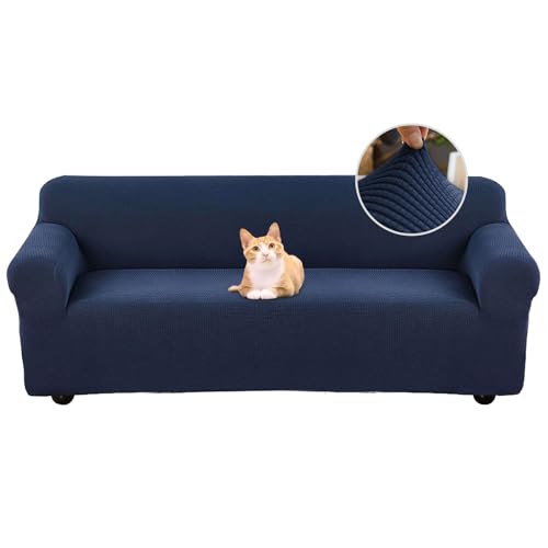 Jaotto Sofabezug 3 Sitzer Elastischer Stretch Spandex Sofa Überwürfe Sofahusse Antirutsch Waschbar Sofaschoner Couchbezug für Sofa mit Armlehne,Jacquard Marineblau von Jaotto