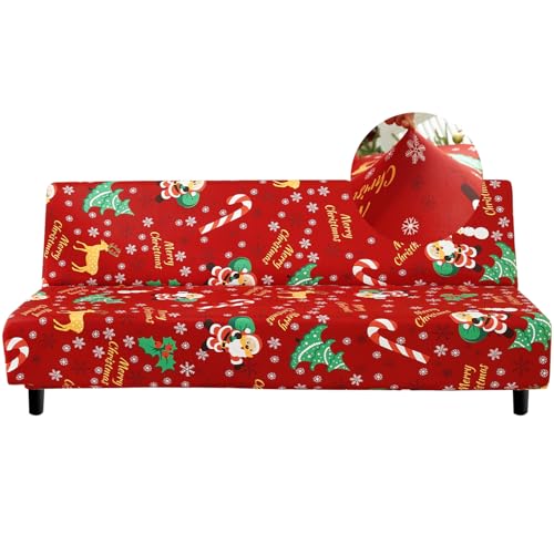 Jaotto Sofabezug Ohne Armlehne 2/3 Sitzer, Sofa Überwürfe Armlose Sofabettüberzug Jacqaurd Stretch Wasserdicht Waschbar, Sofaüberwurf Sofahusse für Clic Clac Klappcouch ohne Armlehnen,Weihnachtsmann von Jaotto