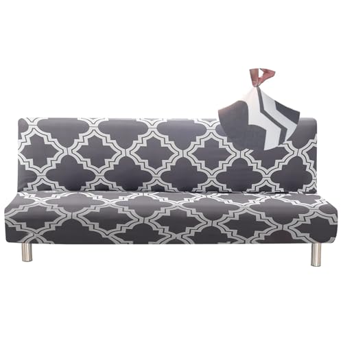 Jaotto Sofabezug Ohne Armlehne 2/3 Sitzer, Sofa Überwürfe Armlose Sofabettüberzug Jacqaurd Stretch Wasserdicht Waschbar, Sofaüberwurf Sofahusse für Clic Clac Klappcouch ohne Armlehnen,Graue Geometrie von Jaotto