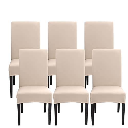 Jaotto Stuhlhussen 6er Set Stretch, Stuhlhussen für Esszimmerstühle Schwingstuhl, Stretch Stuhlschoner Abnehmbarer Waschbarer, Stuhlbezug Universal für Stuhl Esszimmer Büro Bankett Hotel(Beige) von Jaotto